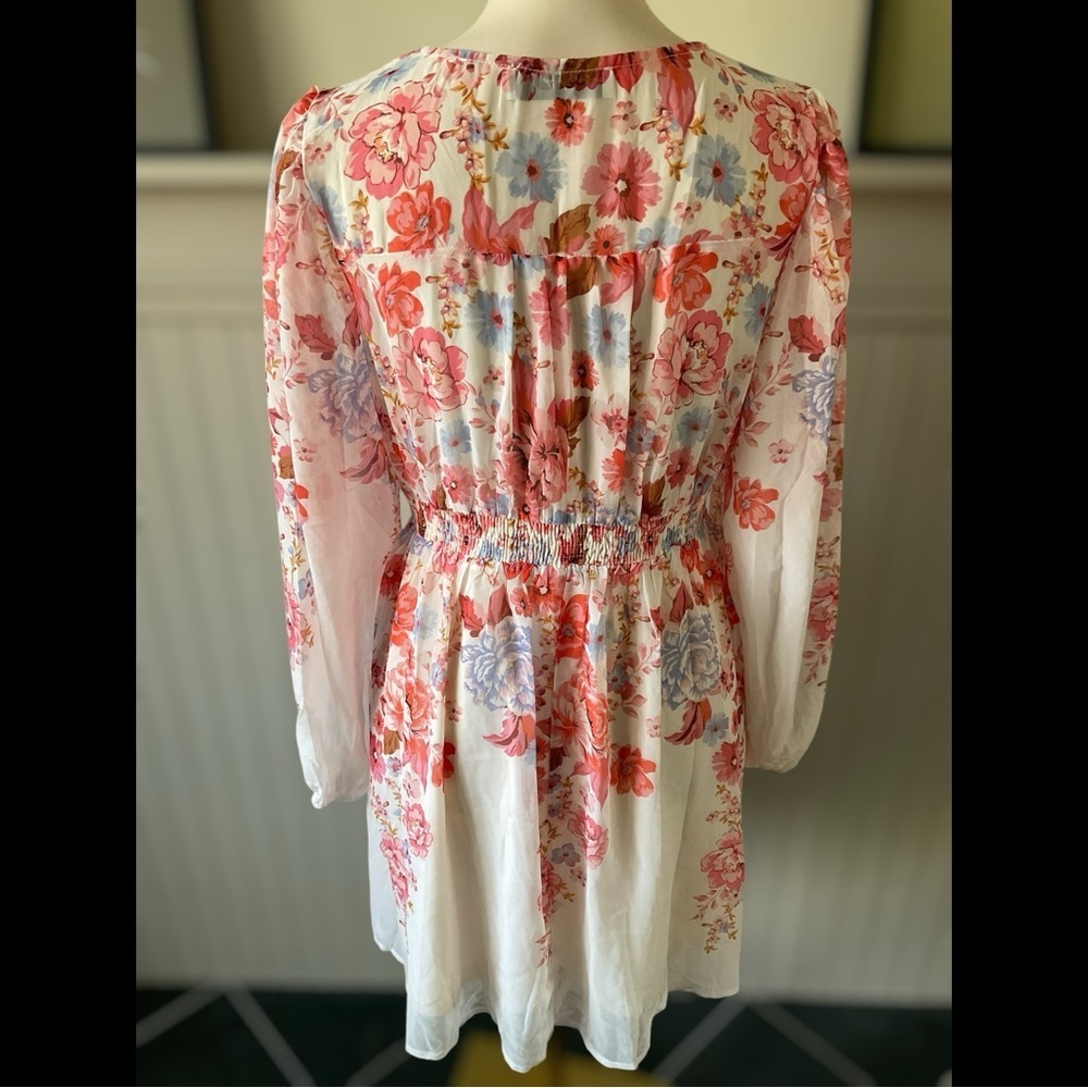 Petal & Pup Floral Chiffon Long Sleeve Mini Dress Small - Picture 2 of 5